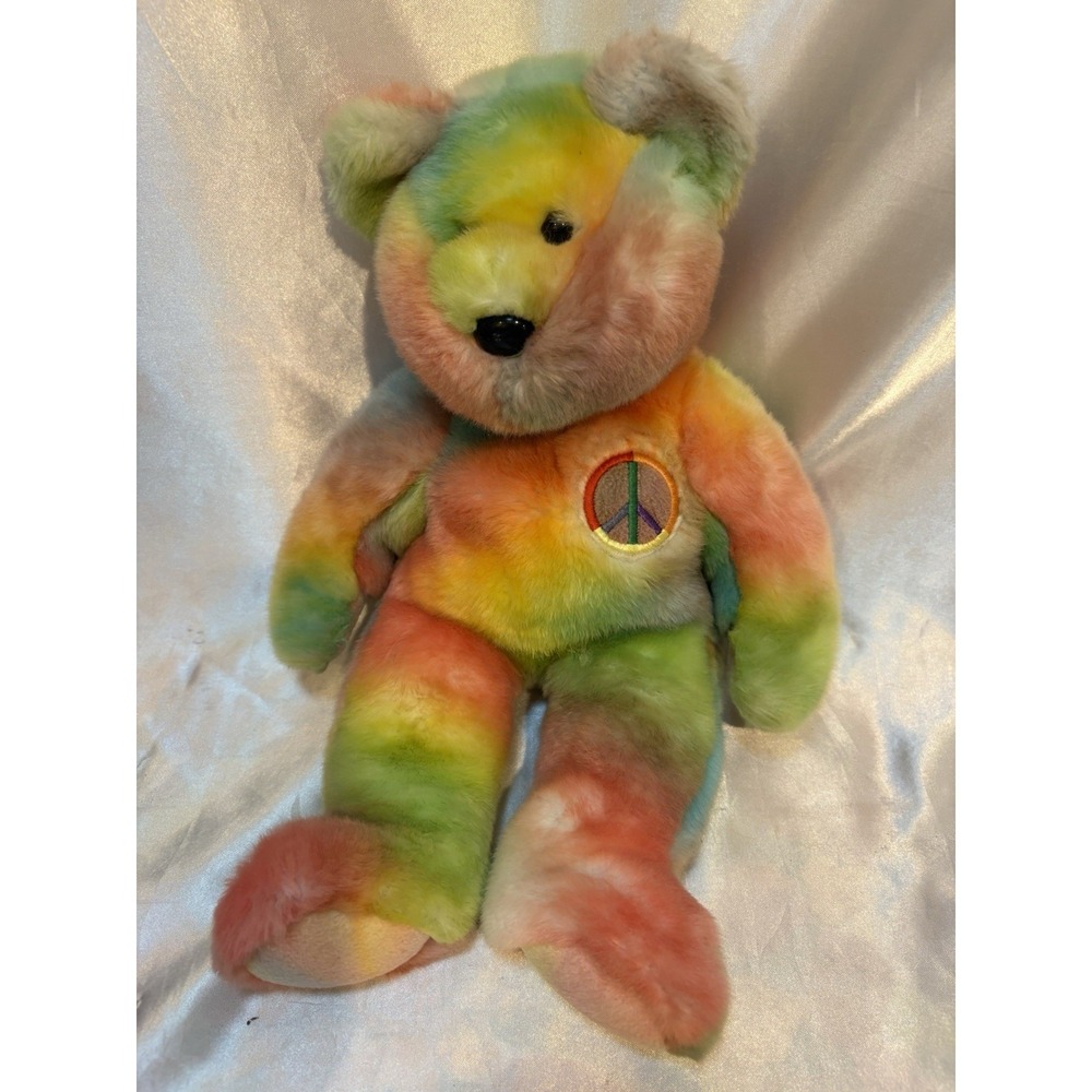 Ty Beanie Buddy "Large Peace" Tie Dye Bear Retired 1999 Vintage (14 inch)